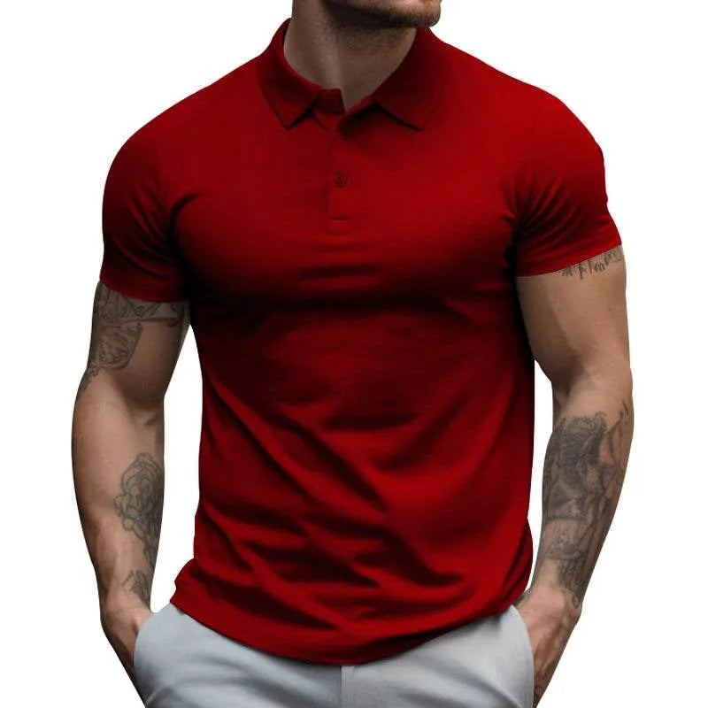 Mens Solid Slim Lapel Short Sleeve Casual Polo Shirt - AngraBech