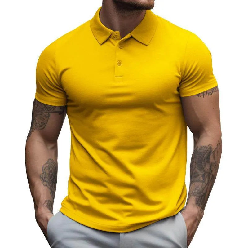 Mens Solid Slim Lapel Short Sleeve Casual Polo Shirt - AngraBech