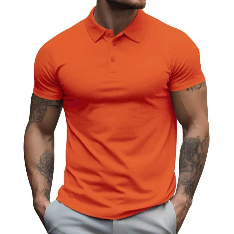 Mens Solid Slim Lapel Short Sleeve Casual Polo Shirt - AngraBech