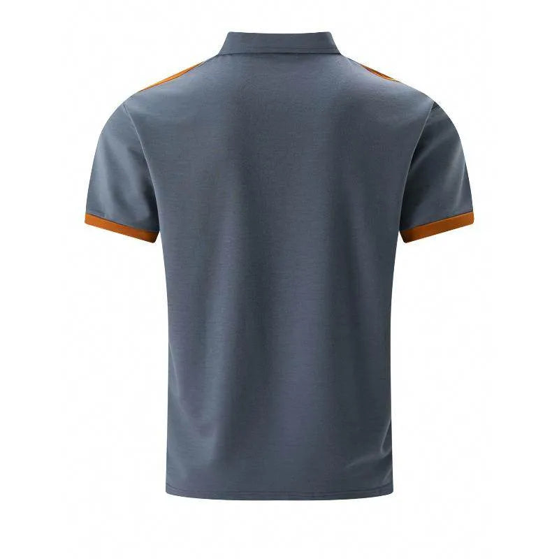 Mens Colorblo Chest Poet Lapel Short Sleeve Polo Shirt - AngraBech