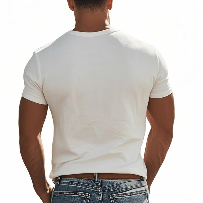 Mens Classic American Vintage Henley Collar Suede Short Sleeve T Shirt - AngraBech
