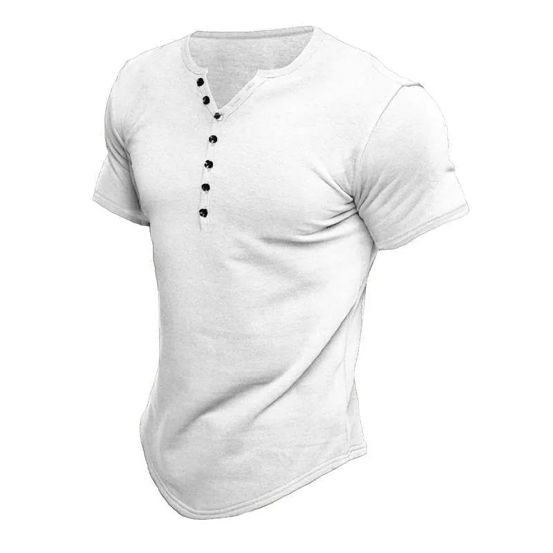 Mens Short Sleeve Solid Color Button Down Henley - AngraBech