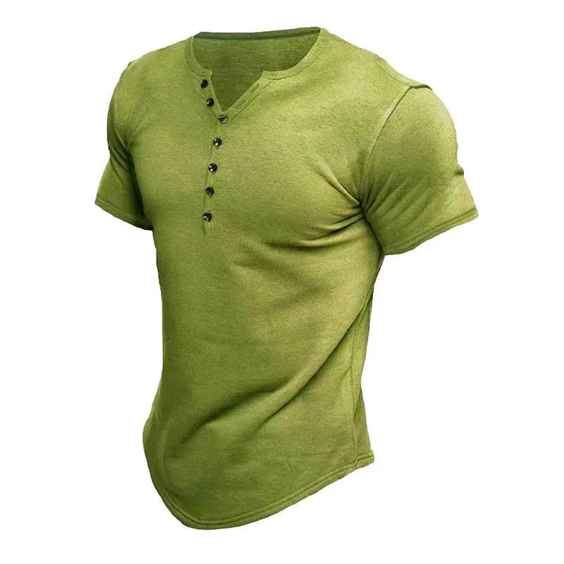 Mens Short Sleeve Solid Color Button Down Henley - AngraBech