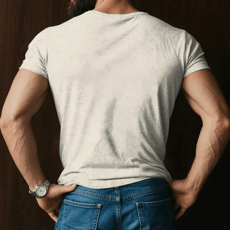 Mens Retro Casual Shabby Striped Printed V Ne Short Sleeve T Shirt - AngraBech