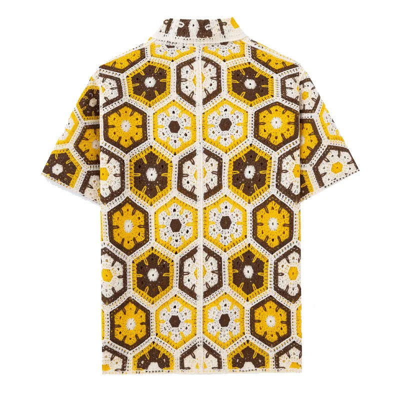 Mens Floral Jacquard Short Sleeved Shirt - AngraBech