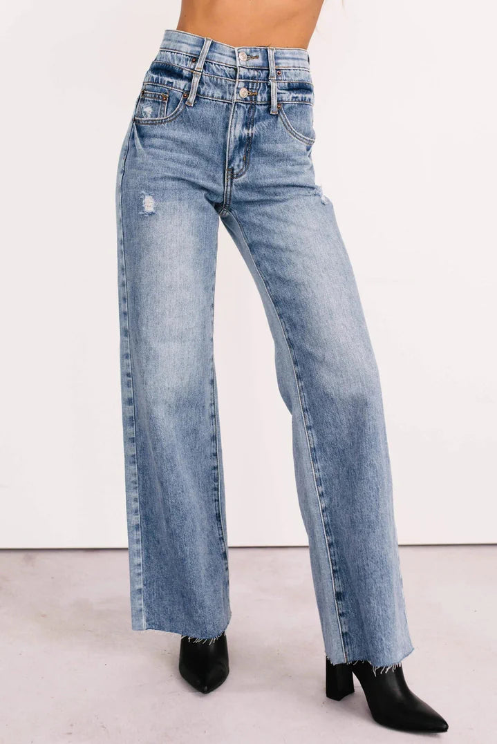 Xander High Rise Double Waist Saige Denim Jeans Medium - AngraBech