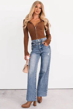 Xander High Rise Double Waist Saige Denim Jeans Medium - AngraBech