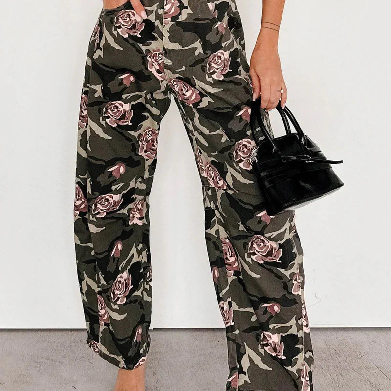 Cover Me In Roses Floral Barrel Jeans Camo - AngraBech