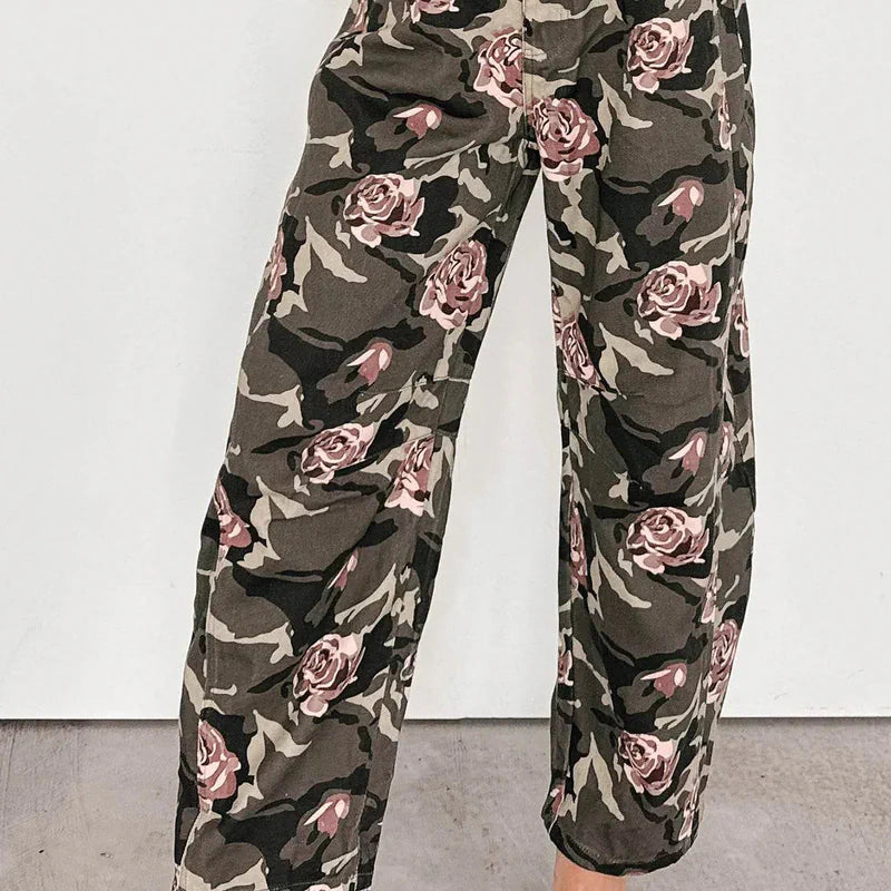 Cover Me In Roses Floral Barrel Jeans Camo - AngraBech