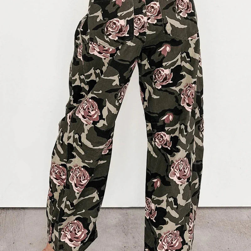 Cover Me In Roses Floral Barrel Jeans Camo - AngraBech