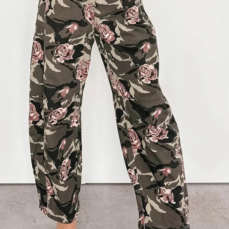 Cover Me In Roses Floral Barrel Jeans Camo - AngraBech