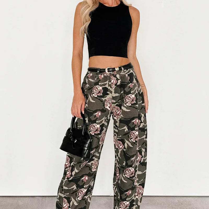 Cover Me In Roses Floral Barrel Jeans Camo - AngraBech