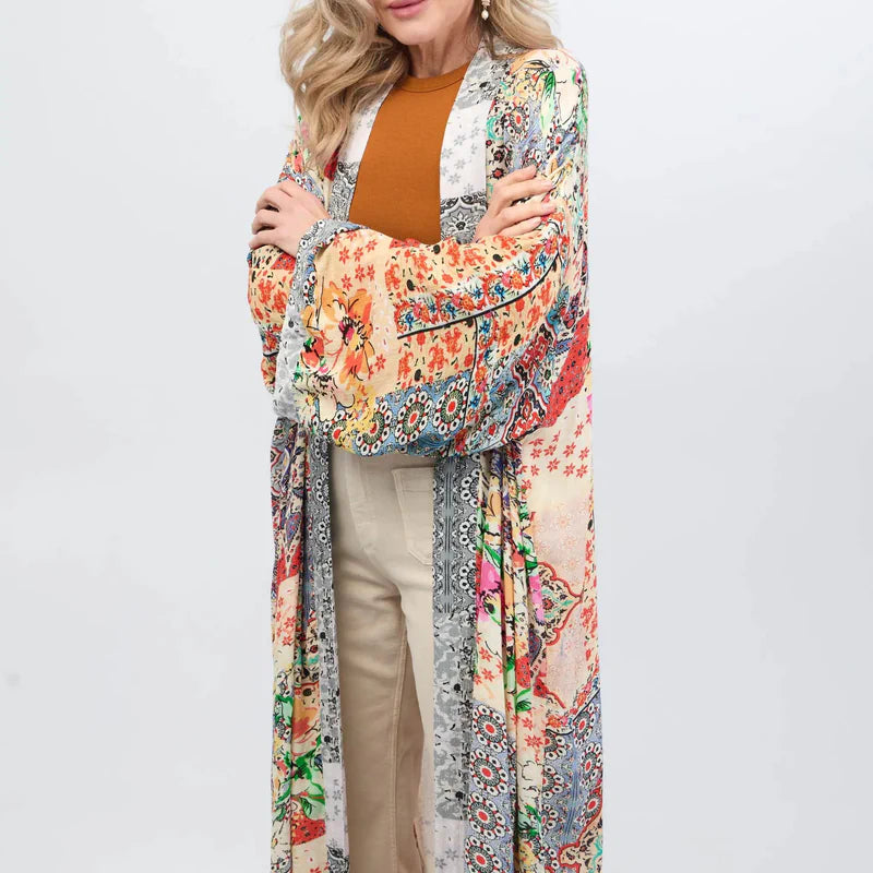 Mixed Floral Long Kimono Duster - AngraBech