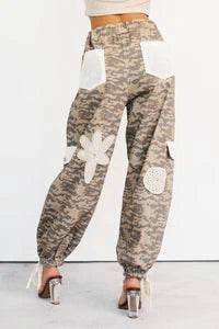 Sun Comes Up Pol Drawstring Denim Joggers Beige Camo - AngraBech