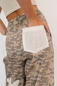 Sun Comes Up Pol Drawstring Denim Joggers Beige Camo - AngraBech
