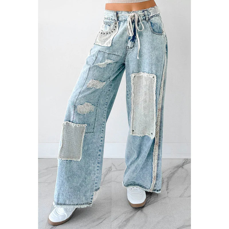 Annabell Pol Patchwork Wide Leg Jeans Denim - AngraBech