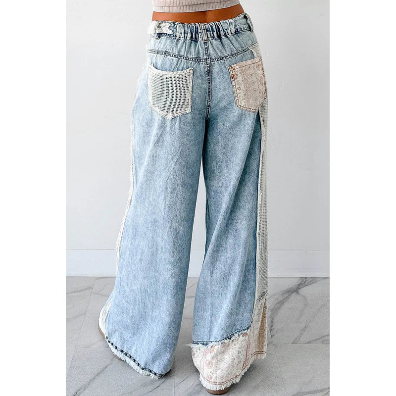 Annabell Pol Patchwork Wide Leg Jeans Denim - AngraBech