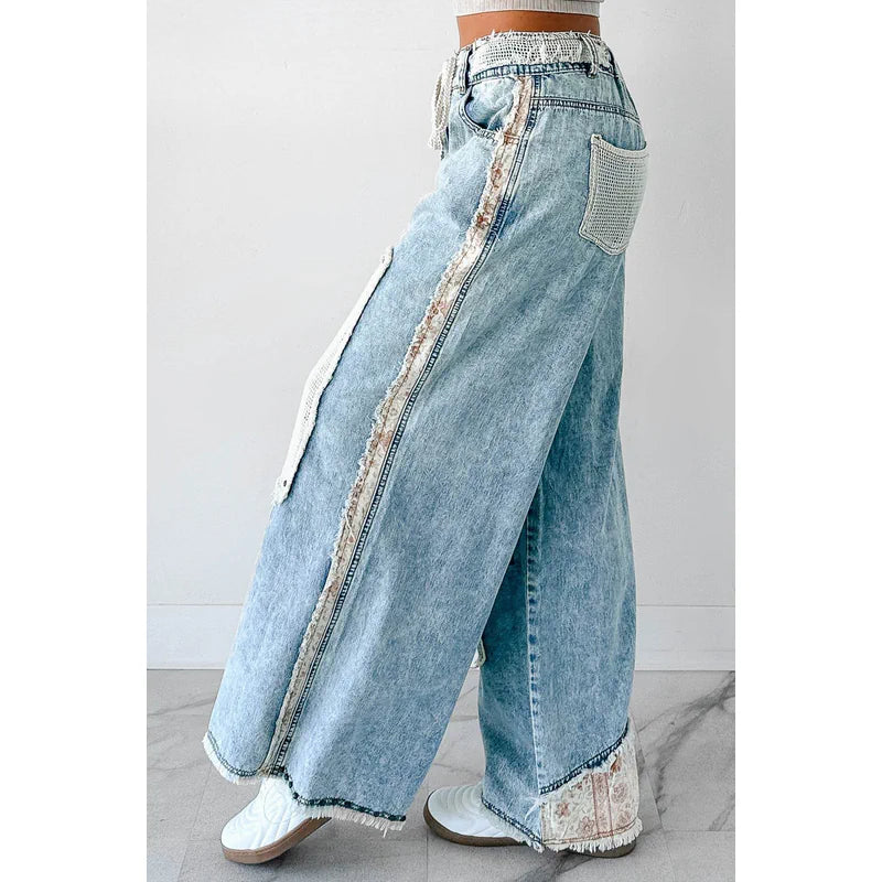 Annabell Pol Patchwork Wide Leg Jeans Denim - AngraBech