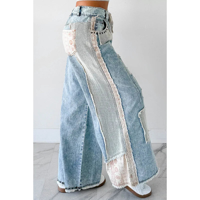 Annabell Pol Patchwork Wide Leg Jeans Denim - AngraBech