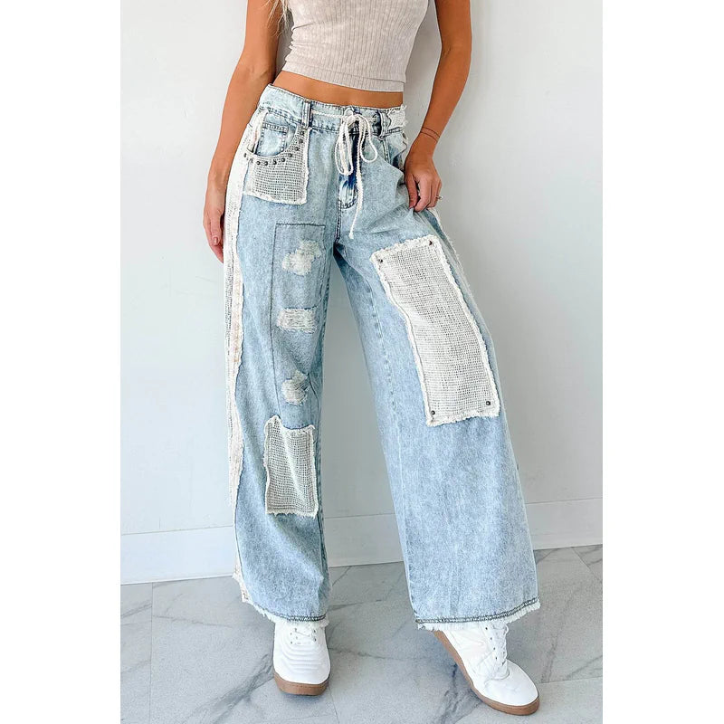 Annabell Pol Patchwork Wide Leg Jeans Denim - AngraBech