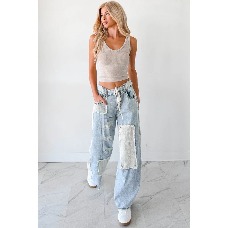 Annabell Pol Patchwork Wide Leg Jeans Denim - AngraBech