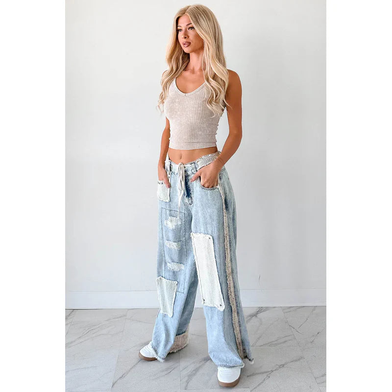 Annabell Pol Patchwork Wide Leg Jeans Denim - AngraBech