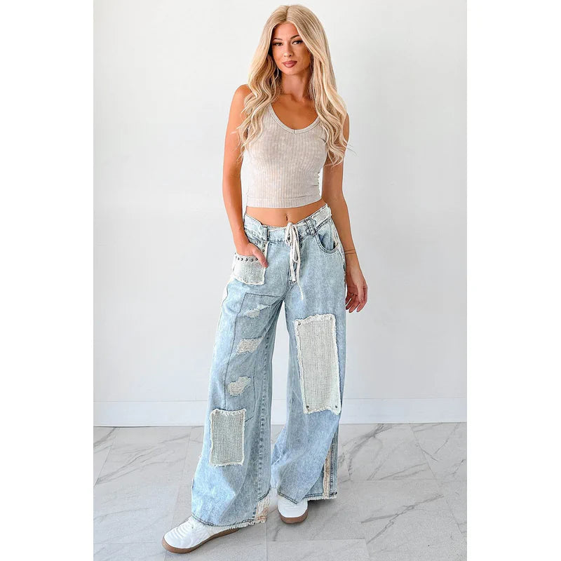 Annabell Pol Patchwork Wide Leg Jeans Denim - AngraBech