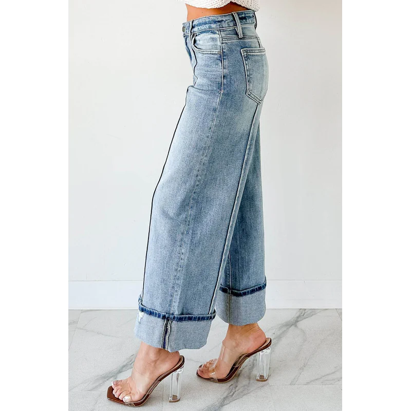 Isla Mid Rise Cuffed Wide Leg Hidden Jeans Medium - AngraBech