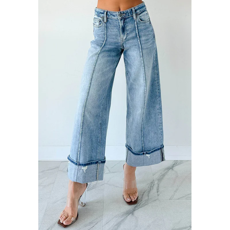 Isla Mid Rise Cuffed Wide Leg Hidden Jeans Medium - AngraBech