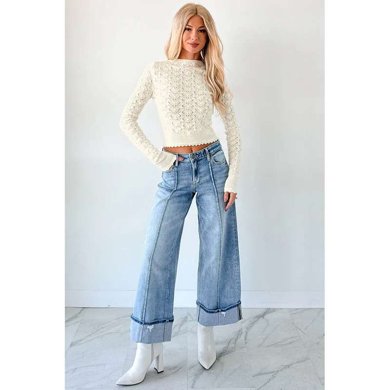 Isla Mid Rise Cuffed Wide Leg Hidden Jeans Medium - AngraBech