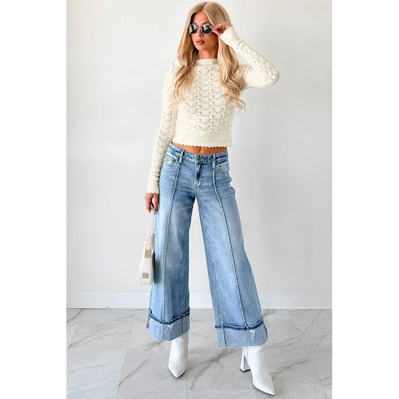 Isla Mid Rise Cuffed Wide Leg Hidden Jeans Medium - AngraBech