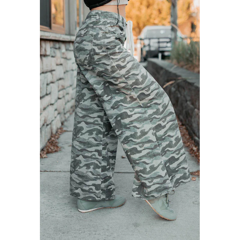 Patri Drawstring Noaboa Denim Pants Camo Green - AngraBech