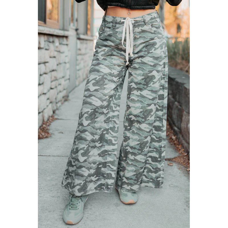 Patri Drawstring Noaboa Denim Pants Camo Green - AngraBech