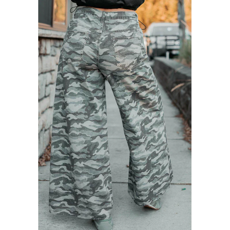 Patri Drawstring Noaboa Denim Pants Camo Green - AngraBech