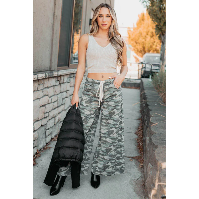 Patri Drawstring Noaboa Denim Pants Camo Green - AngraBech