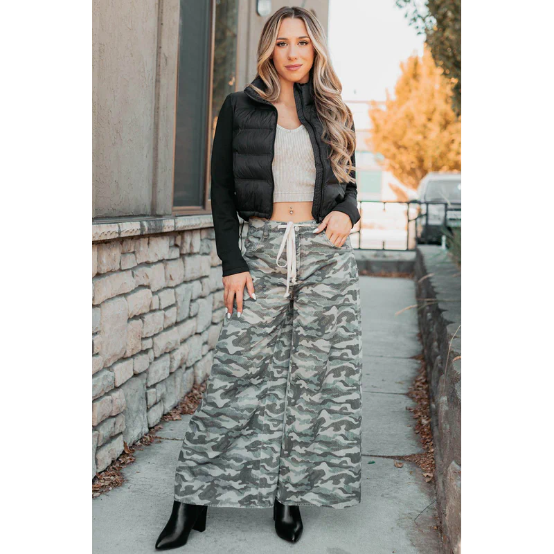 Patri Drawstring Noaboa Denim Pants Camo Green - AngraBech