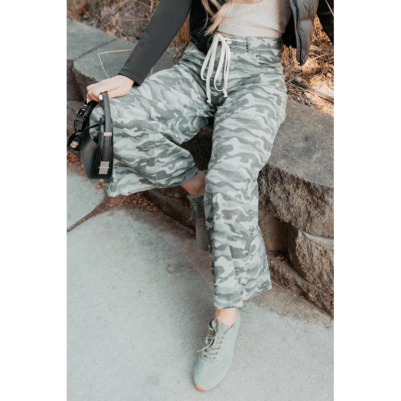 Patri Drawstring Noaboa Denim Pants Camo Green - AngraBech
