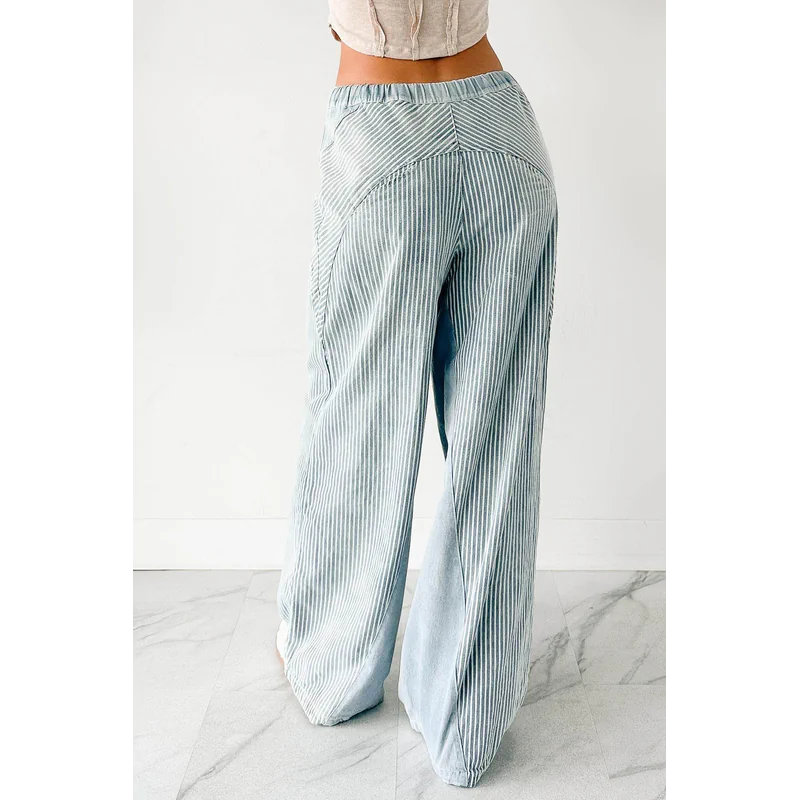 Franklin Striped Drawstring Wide Leg Jeans Denim - AngraBech