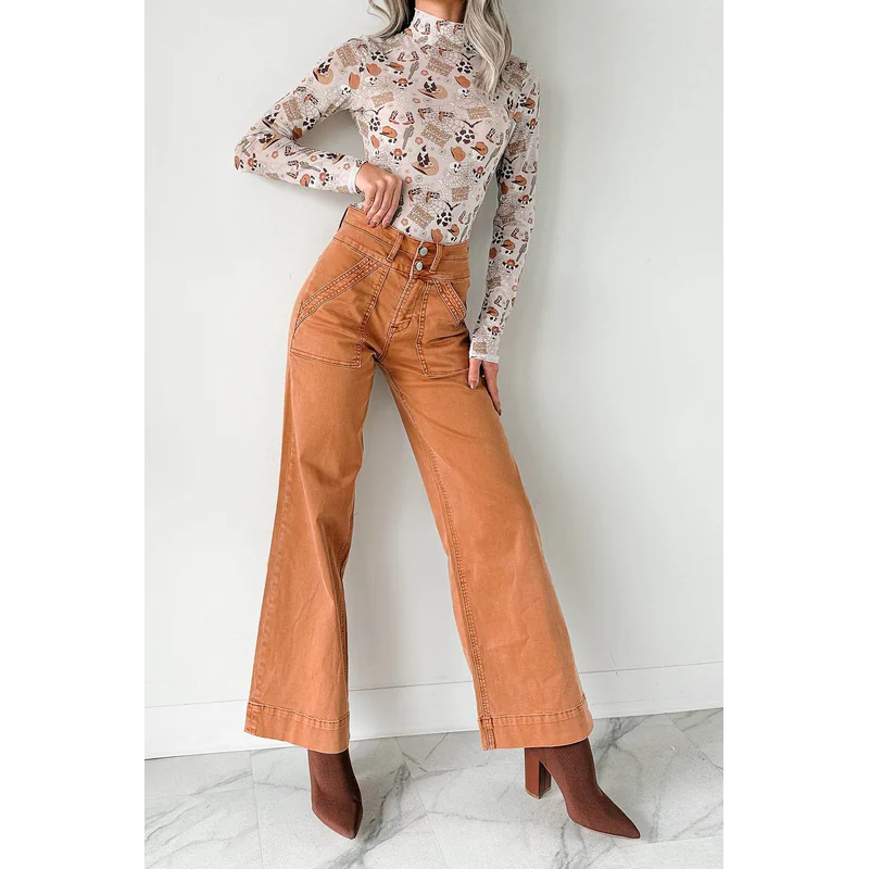 Henley Wide Leg Mica Denim Jeans Cinnamon - AngraBech