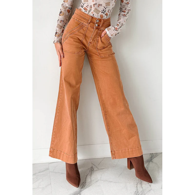 Henley Wide Leg Mica Denim Jeans Cinnamon - AngraBech