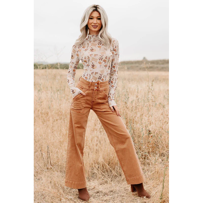 Henley Wide Leg Mica Denim Jeans Cinnamon - AngraBech