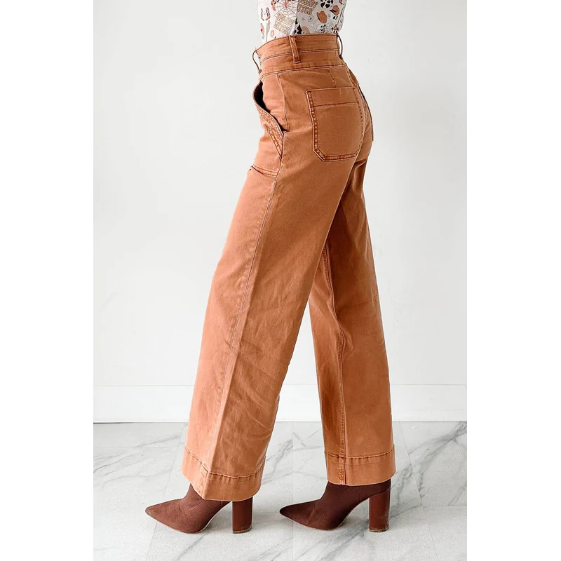 Henley Wide Leg Mica Denim Jeans Cinnamon - AngraBech