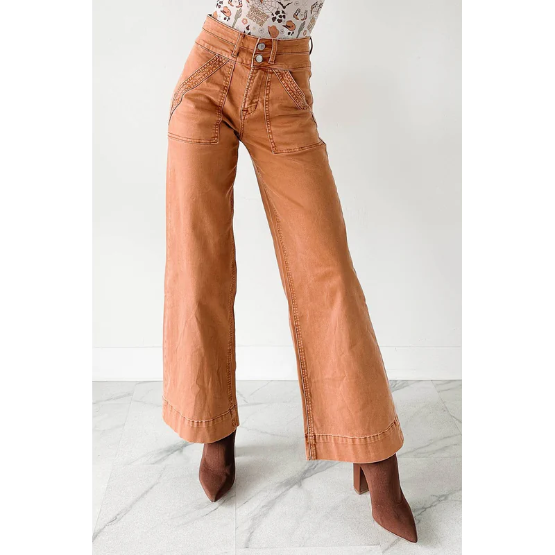 Henley Wide Leg Mica Denim Jeans Cinnamon - AngraBech
