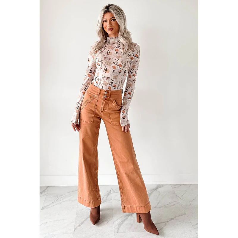 Henley Wide Leg Mica Denim Jeans Cinnamon - AngraBech
