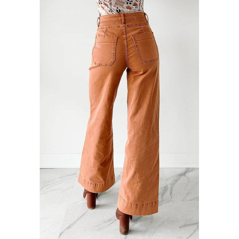 Henley Wide Leg Mica Denim Jeans Cinnamon - AngraBech