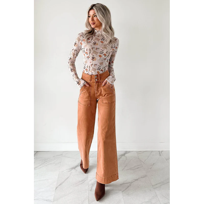 Henley Wide Leg Mica Denim Jeans Cinnamon - AngraBech