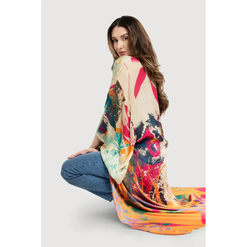 Vibrant Satin Kimono Abstract - AngraBech
