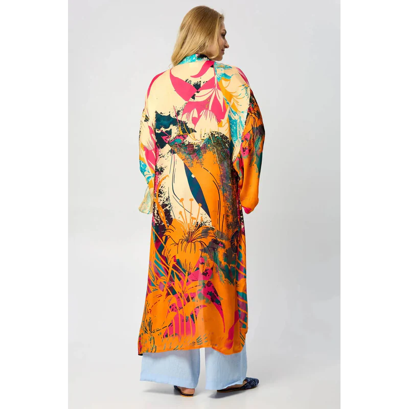 Vibrant Satin Kimono Abstract - AngraBech