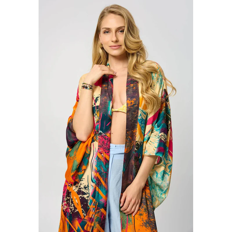 Vibrant Satin Kimono Abstract - AngraBech