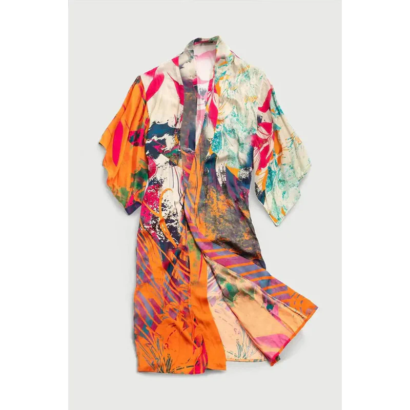 Vibrant Satin Kimono Abstract - AngraBech